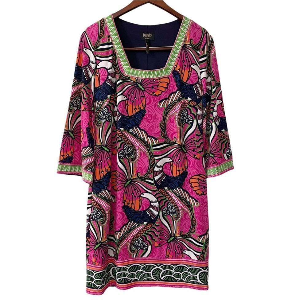 Laundry by Shelli Segal Pink Paisley Jersey Square Neck Dress Women's Size 8
